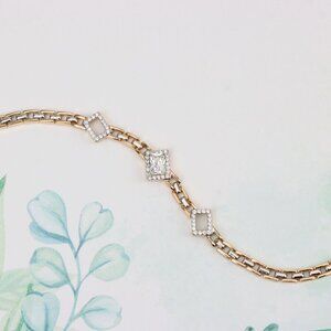 "Elegant Rose Gold+Silver Geometric Stone Bracelet, XPBL0846